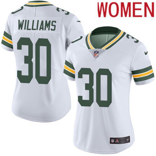 Women Green Bay Packers 30 Jamaal Williams White Nike Vapor Limited NFL Jersey